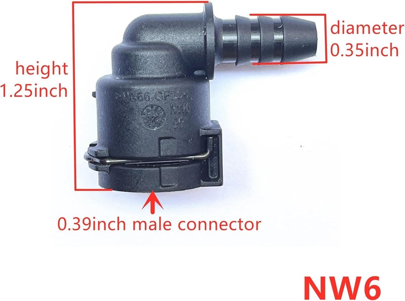 FEEDUN NW6, 90°,Coolant Hose Connector Adapter,Radiator Pipe Line Fitting for Chevrolet Mercedes-Benz BMW Audi Volkswagen Volvo Buick,3 Series,Engine Heater Hose Assembly Junction Repair Kit,ID6, 3/8 inch - Image 2